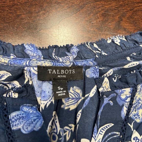 Talbots Navy Blue Floral Blouse - Picture 4 of 4